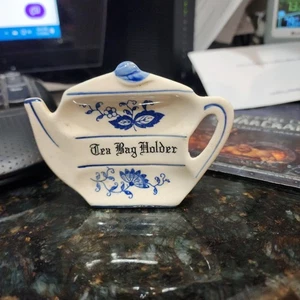 Vintage Tea Bag Holder Blue And White Ceramic - Picture 1 of 8
