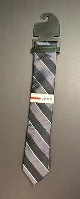 IZOD Tie GRAY BLUE WHITE Stripe Necktie 100% Silk Classic Dress vintage NWT New - Image 1 of 3
