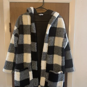 Cozie Black / Gray checkered open cardigan Hoodie Women’s Size M - Picture 1 of 5