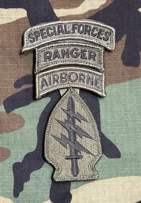 US Army Special Forces Command Patch SF/Ranger Tab BDU w/ Hook OD Green SFGA - Image 1 of 3