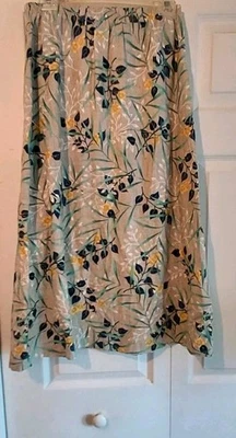 Falda midi de lino Orvis para mujer 4P beige azul floral pulón recto línea A modesta Foto 1 de 4