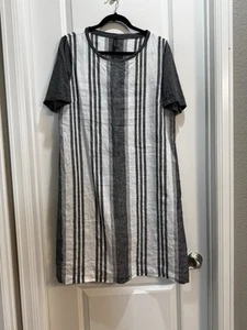 Visage Gray/Beige Stripes Dress Med Round Neck ShortSleeve Made In New Zealand - Picture 1 of 7