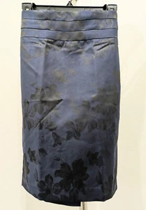 NWOT H&M Navy Blue Black Floral Sheen Print Short Knee Length Pencil Skirt XS 2 - Picture 1 of 7