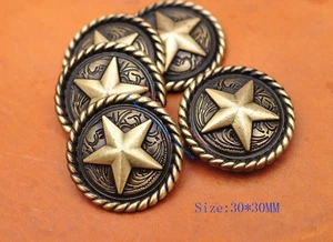 10X 30MM ANTIQUE BRASS ROPE EDGE LUCKY STAR LEATHERCRAFT WESTERN SADDLES CONCHOS - Picture 1 of 10