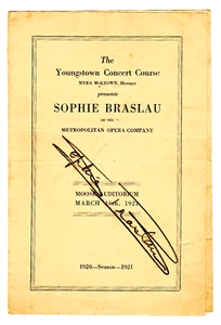 Sophie Braslau autographed Youngtown Ohio Concert, March 16th, 1921; Moose Aud. - Picture 1 of 1