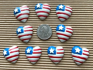 10 pcs x 1 1/8" Resin America Flag Heart Flatback Embellishment/Patriotic SB316 - Picture 1 of 1
