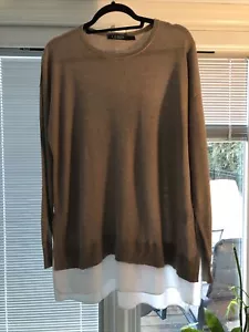 Lauren Ralph Lauren Sweater W/ attached Blouse in bottom Tan Long Tunic L. New - Picture 1 of 2