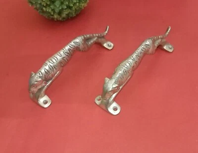 Par de manijas de puerta de tigre plateado hechas a mano de latón diseño animal antiguo decoración de puerta VR Foto 1 de 4