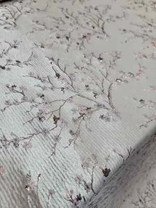 Mauve ROSE GOLD Tiny Floral Beige Brocade Fabric Sold By The Yard Embossed  - Picture 1 of 10