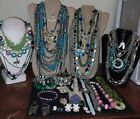 Lot Of Vintage Now Silver Tone Blue Green Costume Jewelry Some Signed Over 50 Pc