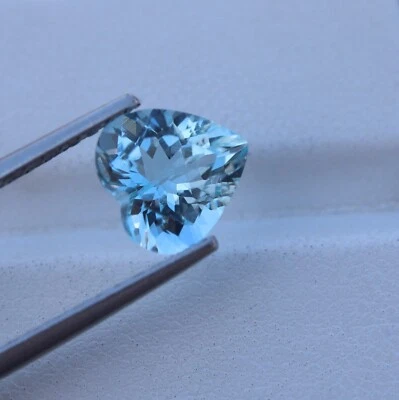 2.2 克拉 9.3x8.9 毫米天然中号蓝色海蓝宝石刻面心形宝石 — 第 1/4 张图片