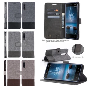 Custodia telefono portafoglio pelle tela flip per Nokia X6 X71 4.2 8 C1 5.3 7 Plus - Foto 1 di 11