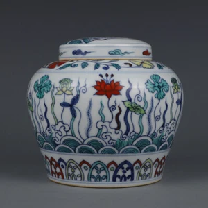 5.7" China Jingdezhen Doucai Contrasting Colors Porcelain Lotus Flower Grain Pot - Picture 1 of 5