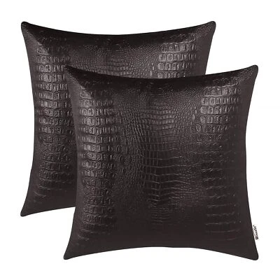 Fundas de almohada de cuero sintético 16 X 16 pulgadas fundas de almohada de cuero marrón paquete de... Foto 1 de 4