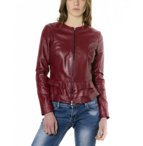 Jacket Leather Women's Biker Lambskin Motorcycle Women Slim Fit Moto Maroon 48 - Picture 1 of 4