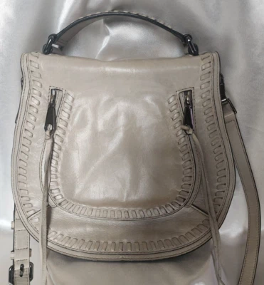 Rebecca Minkoff Grey Vanity Stitch 100% Leather Saddle Bag Boho Crossbody Purse - Image 1 of 4
