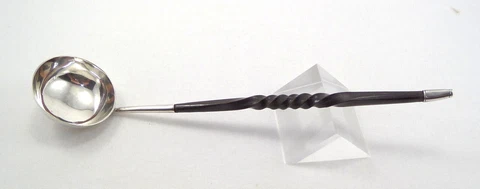 Antique Sterling Ladle Twisted Wood Handle Sterling Tip 7 -3/4” Tall  16.1 Grams Cover