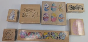 Lotto conigli pasquali uova timbri gomma scrapbooking artigianato carte blocco legno - Foto 1 di 12