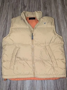 American Eagle Vest Mens Medium Beige Puffer Goose Down Hooded Zip Light Outdoor - Picture 1 of 24