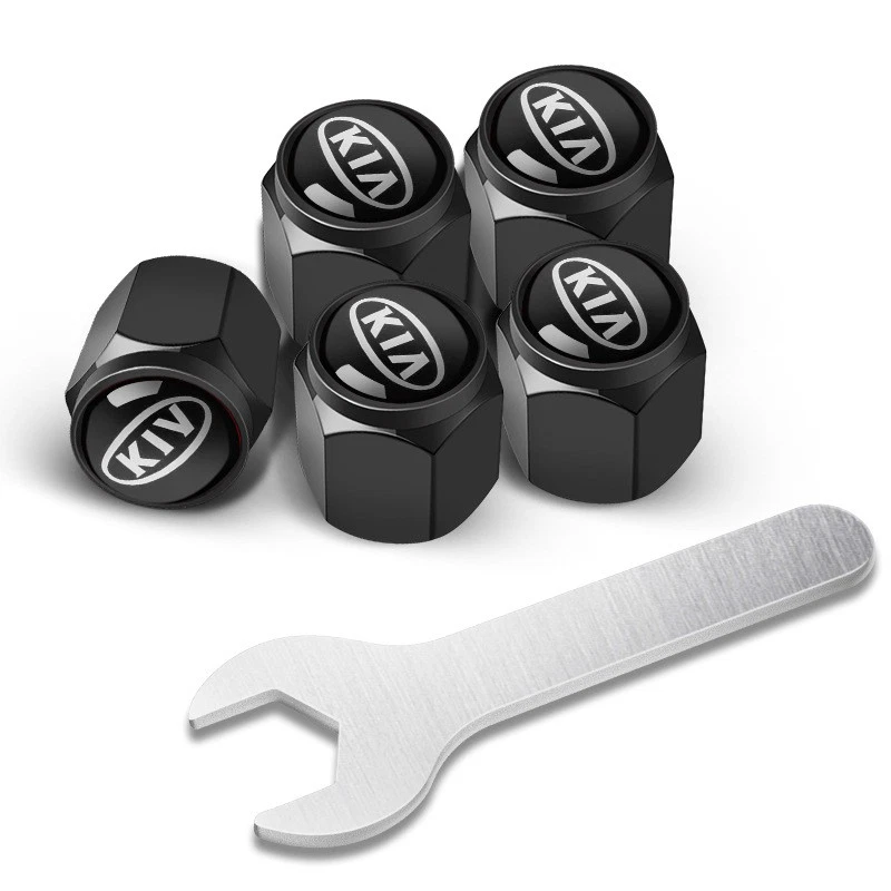 5PCS Car Wheel Tire Valve Stem Dust Valve Cap Cover with Wrench for Kia Black - Image 1 of 1