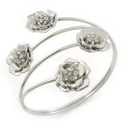 Oberarmarmband Kristall Blumen / silberfarbenes Metall - verstellbar - Bild 1 von 4
