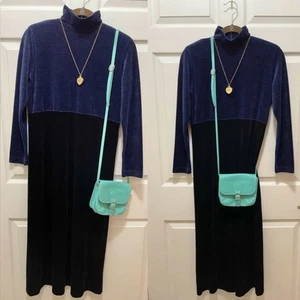 Talbots Womens Long Formal Dress Velvet Size P Petite S Black Blue Evening - Picture 1 of 16