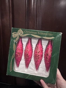 Trimmer natalizi di Bradford vetro goccia ornamenti rosa caldo glitter 5,5" - Foto 1 di 9