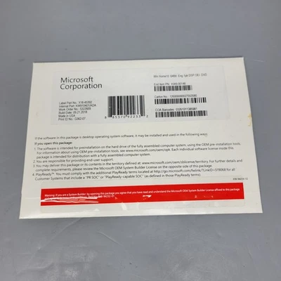 Genuine MICROSOFT Windows 10 Home 64 Bit Eng Intl Software Sealed NEW! - Image 1 of 3