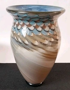 VTG Signed Nancy Freeman Art Glass Vase Peacock Feather 6.5" Amazing & Perfect!! - Picture 1 of 16