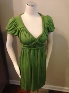 Max Edition by Max Studio Moss Green Braided Trim Empire Dress Stretch Small EUC - Picture 1 of 5