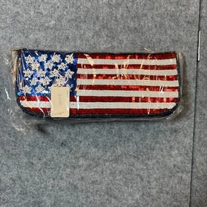 Comeco Patriotic American Flag Sequin Beaded Purse Womens Clutch Shoulder Straps - Picture 1 of 6