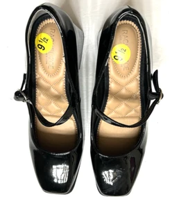 RACHEL ZOE Size 9.5M Black Faux Patent Leather Mary Jane Style NEW Block Heels - Picture 1 of 9