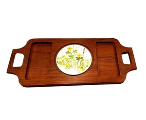Cheese Board GOODWOOD Rectangular Center Floral Tile Handles 1970's - Picture 1 of 6