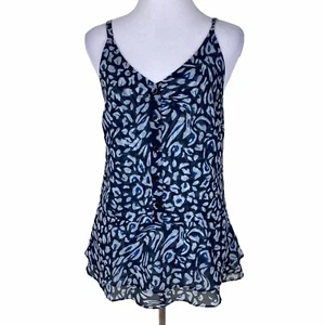 Blusa sin mangas Cabi para mujer semi transparente con volantes cami pequeña azul gris #5362 - Imagen 1 de 10