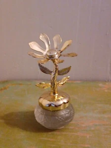 Vtg Avon Gold Metal Daisy Flower With Glass Perfume Bottle, Base. Empty, Vanity - Picture 1 of 7