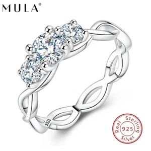 MULA Women Sparkling Forever Finger Ring Moissanite 925 Sterling Silver Jewelry - Picture 1 of 9