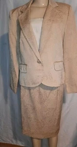 Women's Petite Perceptions Sz 14P 3pc Champagne Suit Blazer Skirt Top Formal - Picture 1 of 8