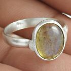 Gift For Her Natural Labradorite Solitaire Tribal Ring Size L 1/2 925 Silver J13