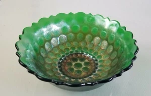 Carnival Glass Bowl Green Glass 7.5 Inches In - Picture 1 of 8
