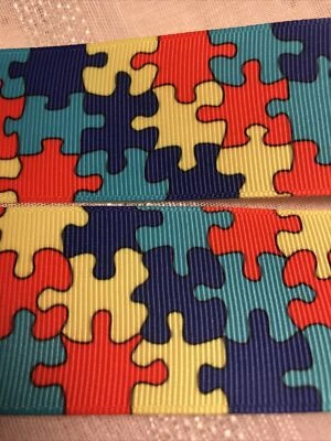Grosgrain Ribbon 1.5” Autism Awareness Puzzle Piece Colorful 1 Yard/ 3’/36” NEW  - Image 1 of 4
