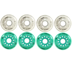 Paquete de 8 ruedas de hockey Labeda Roller Union blancas/verde azulado 68/72 Youth Hilo X-Soft - Imagen 1 de 3