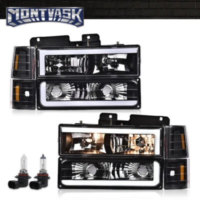 Fit For 88-98 Chevy GMC Sierra C/K Silverado Black LED Tube Headlights Headlamps - Image 1 of 4