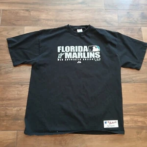 Vintage Florida Marlins Shirt Mens 2XL XXL Black Majestic MLB Authentic Tee - Picture 1 of 8