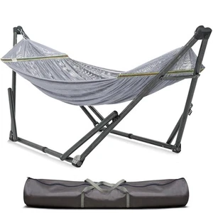 Premium Grey Hammock Set with Portable Stand for Indoor Outdoor Relaxation - Picture 1 of 8