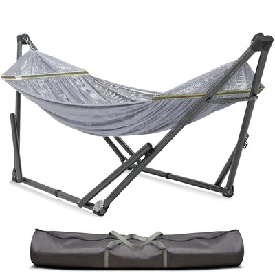 Premium Grey Hammock Set with Portable Stand for Indoor Outdoor Relaxation - Image 1 of 4