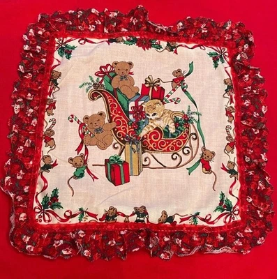Vtg Christmas Teddy Bear Sleigh Cat Appliqué Red Graphic Holiday T Shirt 2XL - Image 1 of 4