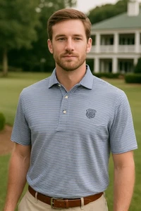 Holderness & Bourne Tailored Fit Striped Polo Shirt | Blue & White Cotton Blend - Picture 1 of 9