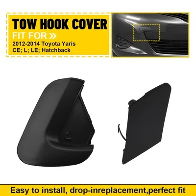 Front Bumper Tow Hook Cover Replacement Set Black  For Toyota Yaris 2012-2014 V - Image 1 of 4