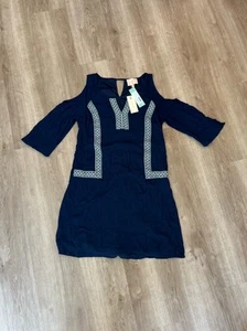 Skies Are Blue Navy Embroidered Cold Shoulder Dress XS Boho Festival Summer - Picture 1 of 15