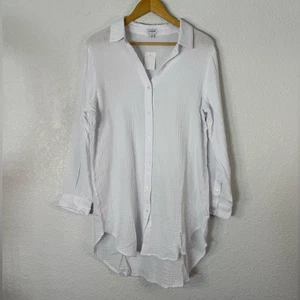 NUEVO CON ETIQUETAS J. Túnica Crew blanca de gasa de algodón con botones cubierta costera Euro vacaciones - Imagen 1 de 7